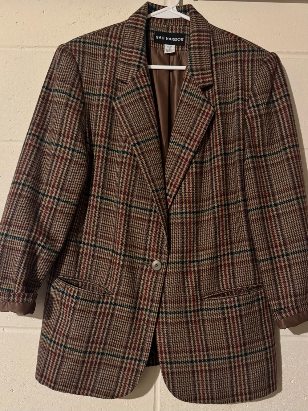 Vintage Sag Harbor Brown Multi Plaid Blazer